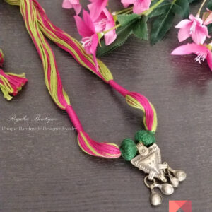 Vibrant Pink and Green Thread Necklace