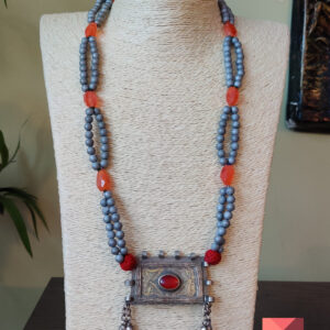 Afghan Pendant Silver Grey Necklace