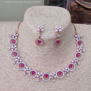 Modern Ruby Zircon Necklace Set