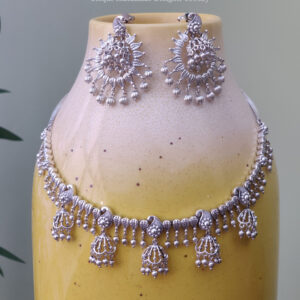 Silver Jhumki Necklace Set