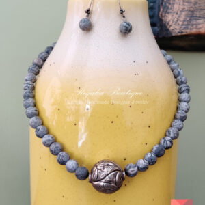 Grey Marble German Silver Necklace Set