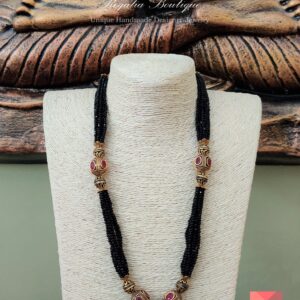 Antique Ruby Multi-layered Black Bead Necklace
