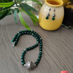 Dark Pine Green German Silver Ball Necklace Set