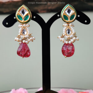 Tourmaline Pearl Kundan Drops