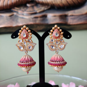 Kundan Zircon Pink Jhumkas