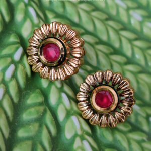 Red Kundan Flower Studs