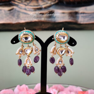 Purple Drop Kundan Earrings