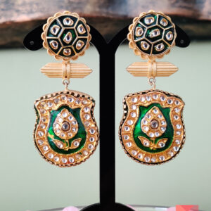 Green Kundan Danglers