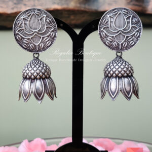 Silver 'Look-Alike' Lotus Flower Jhumkas
