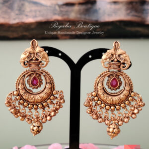 Dual Elephant Antique Ruby Earrings