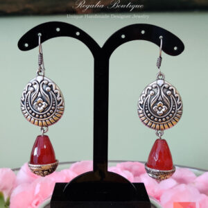 Brownish Orange Gem German Silver Earring