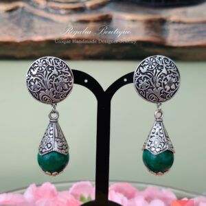Green Ball German Silver Danglers