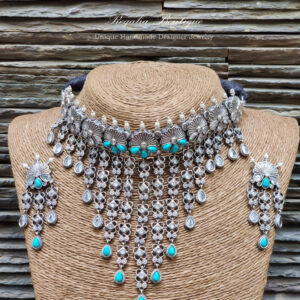 Turquoise Silver Look-Alike Choker Set