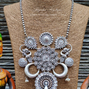 Jumbo Pendant Silver Look-alike Long Necklace