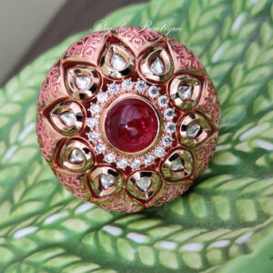 Pink Kundan Finger Ring