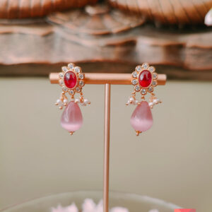 Rose Quartz Drop Floral Earrings