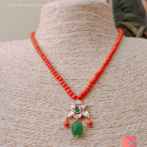 Coral Bead Kundan Pendant Necklace