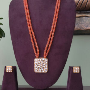 Kundan Pendant Orange Necklace Set