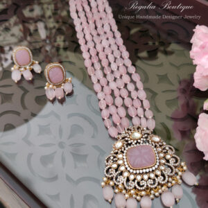 Pink Victorian Moissanite Necklace Set