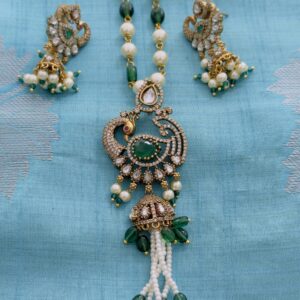 Pearl Emerald Peacock Necklace Set