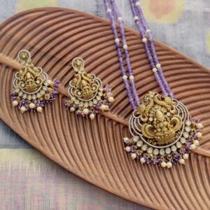 Lakshmi Kundan Violet Bead Necklace Set