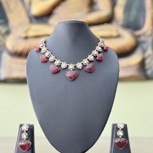 Carved Stone Motif Necklace Set