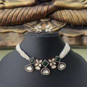 Kundan Emerald Pearl Choker Set