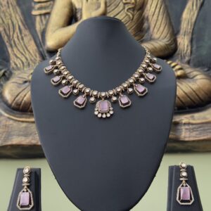Moissanite Pink Victorian Necklace Set