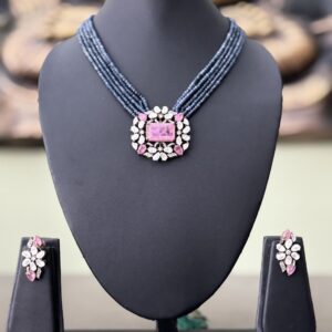 Moissanite Navy Bead Necklace Set