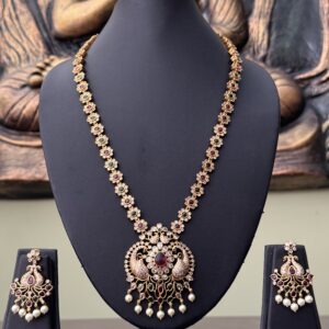 Peacock Floral Long Necklace Set