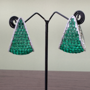Rhodium Plated Emerald Green Hoop Earrings