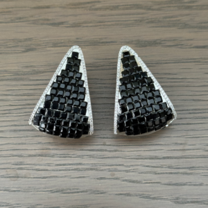 Rhodium Plated Black Stone Hoop Earrings